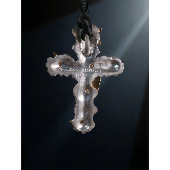 Maurice Milleur Starfish & Seahorse Cross Pendant Pewter Gold-Plated 1993 - Picture 3 of 4